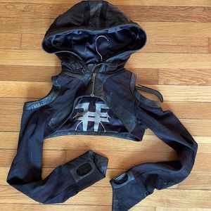 BURNING MAN. New leather hooded shrug.